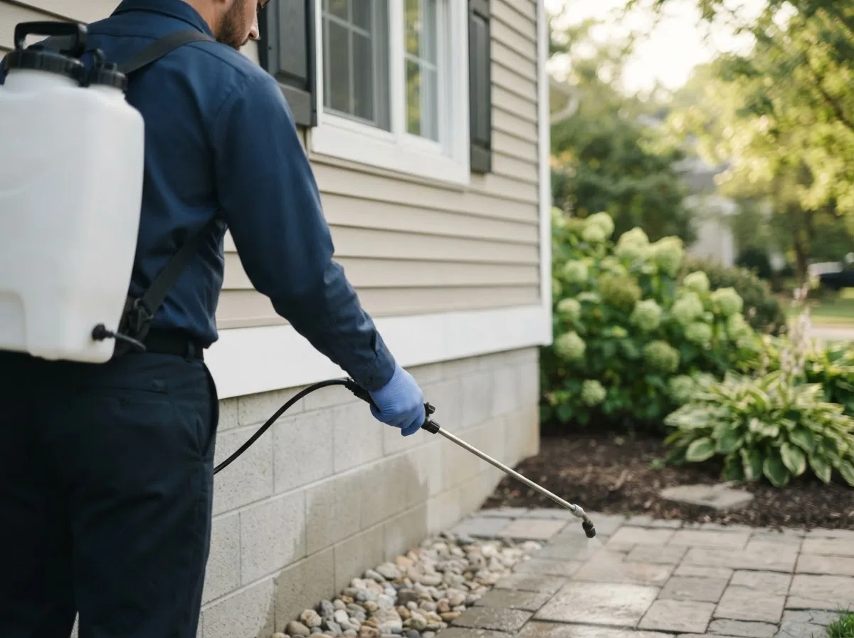 Pest control technician inspecting a home in Swanzey, NH